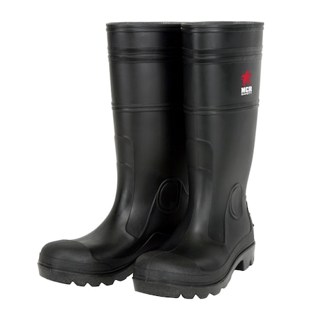 Mcr Safety Garments, 14'' PVC Knee Boot, Mens, Plain toe, Blk, PR PBP12010